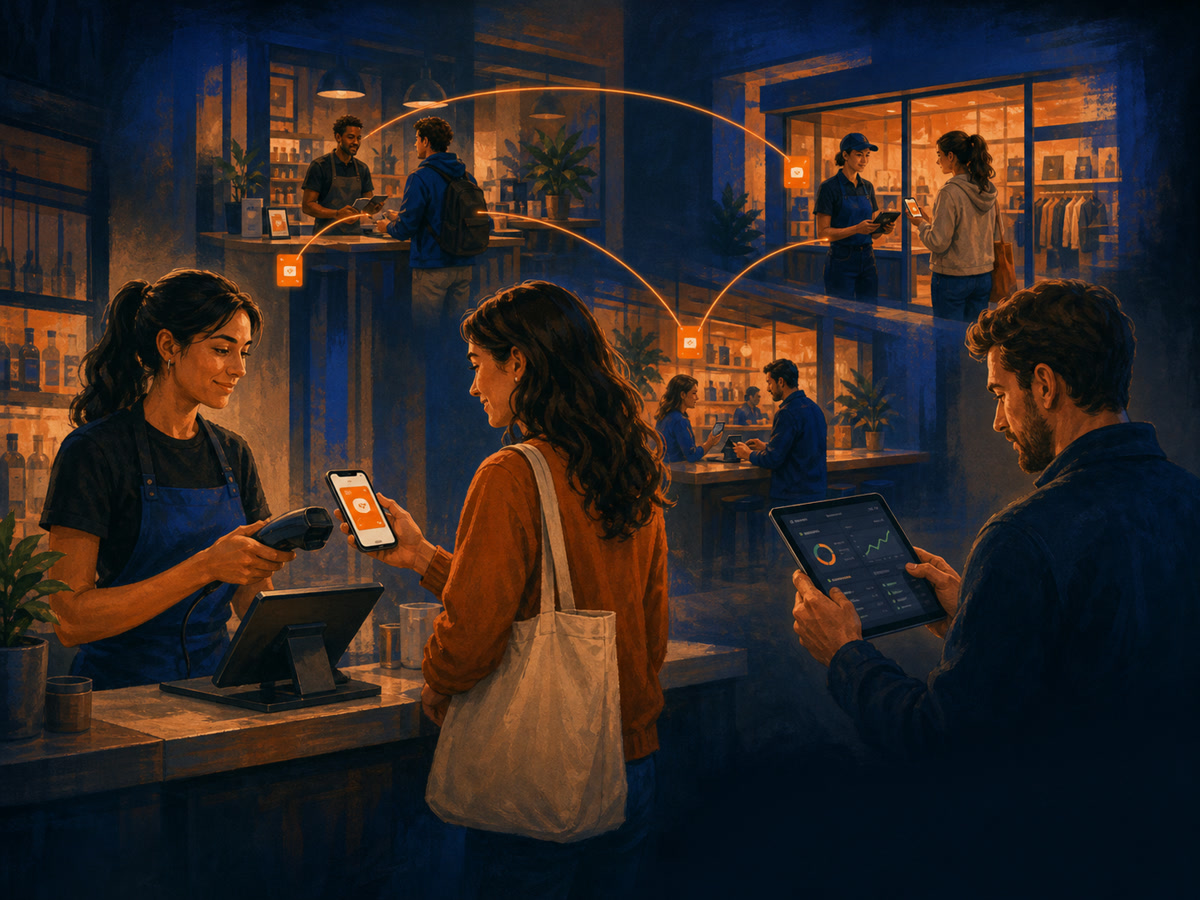 A multi-location operator viewing wallet reward performance while customers redeem passes across several stores.