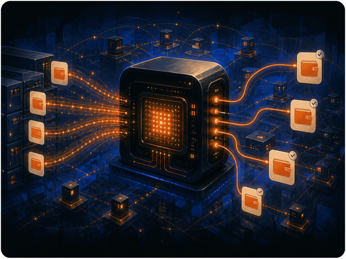 An AI machine orchestrating wallet pass issuance through a high-volume enterprise network.
