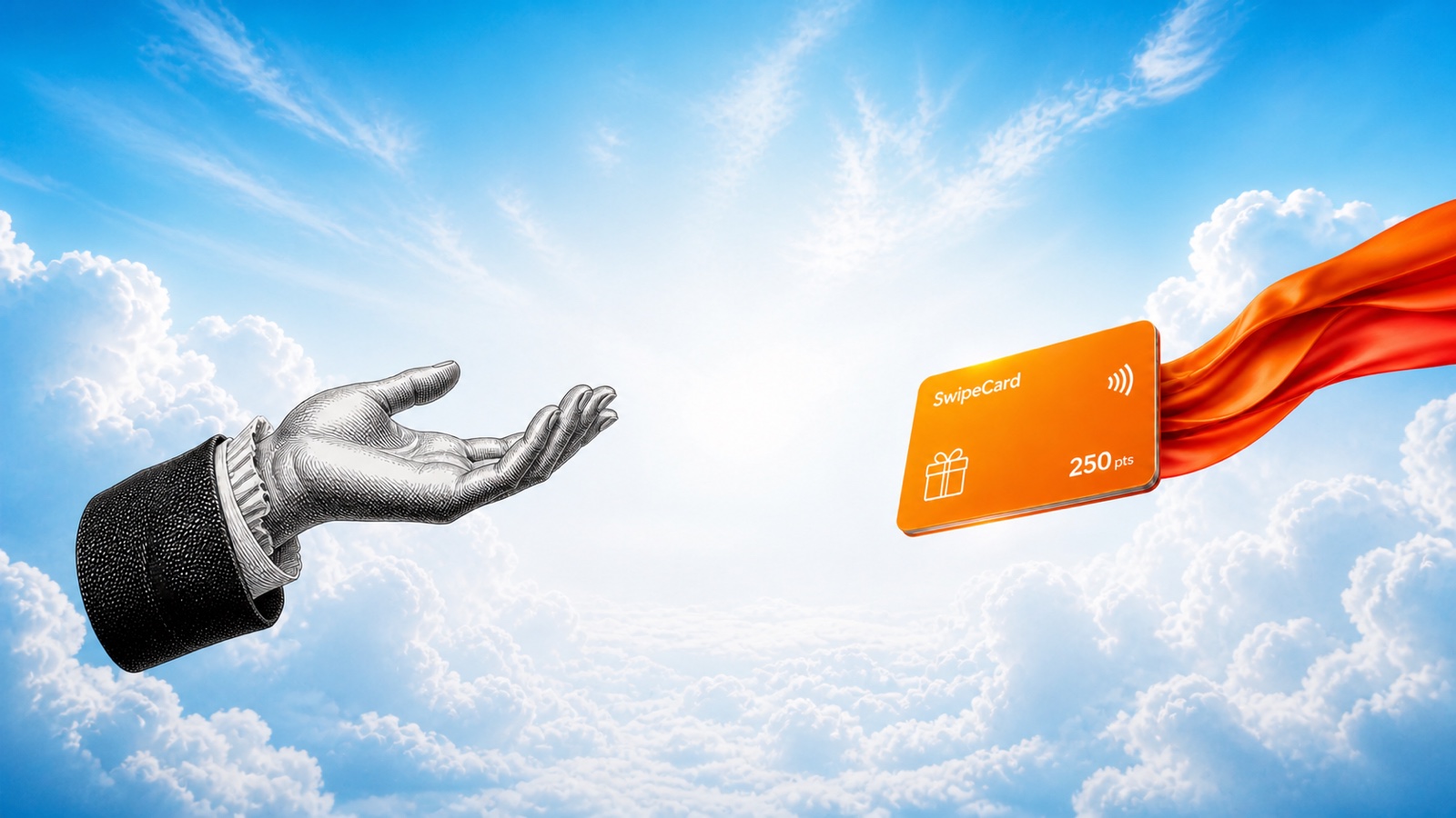 A hand holding an orange SwipeCard wallet loyalty pass