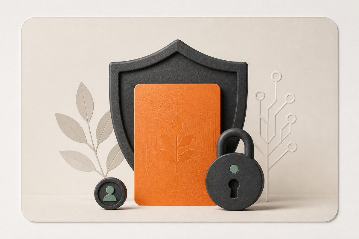 An orange loyalty card protected by a shield and secure lock.